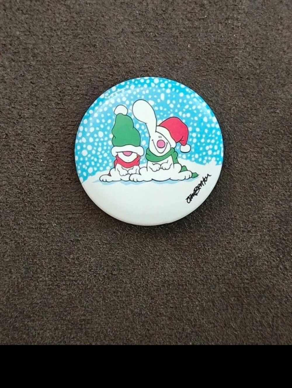 1980s Rare Jim Benton Christmas Pinback/Pinbutton